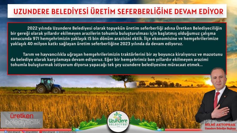 UZUNDERE BELEDİYE BAŞKANI HİLMİ AKTOPRAKTAN; MÜRACAAT SİZDEN DESTEK BİZDEN- 