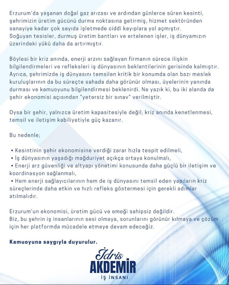 Palen Doğalgaz Şirketine İdris Akdemir’den Tepki Geldi